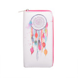 Feather Printing PU Dream Catcher Women Long Wallet Female Long Clutch Zipper Coin Purse Phone Card Holder Portefeuille femme