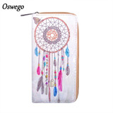 Feather Printing PU Dream Catcher Women Long Wallet Female Long Clutch Zipper Coin Purse Phone Card Holder Portefeuille femme