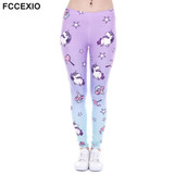 FCCEXIO Autumn New Fashion Women Leggings Qilin And Sweets 3D Printed Leggins Fitness legging Sexy Slim High waist Woman pants