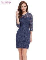 Cocktail Dress HE03792 Ever Pretty New Fashion Party Elegant Three Quarter Sleeve Slim Lace Black Dress 2017