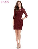 Cocktail Dress HE03792 Ever Pretty New Fashion Party Elegant Three Quarter Sleeve Slim Lace Black Dress 2017