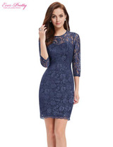 Cocktail Dress HE03792 Ever Pretty New Fashion Party Elegant Three Quarter Sleeve Slim Lace Black Dress 2017