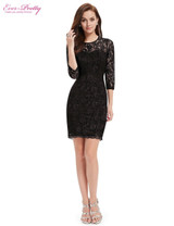 Cocktail Dress HE03792 Ever Pretty New Fashion Party Elegant Three Quarter Sleeve Slim Lace Black Dress 2017