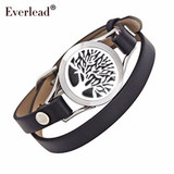 Everlead Love Aromatherapy, Essential Oil Diffuser, Silver Plated Tree of Life Locket, Black Leather Bracelet