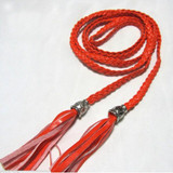 COCKCON Women Thin Long PU Leather Woven Belt Tassel Clothing Waist Strap Braided Belt