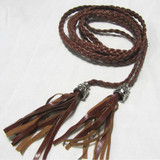 COCKCON Women Thin Long PU Leather Woven Belt Tassel Clothing Waist Strap Braided Belt