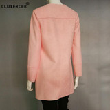 CLUXERCER Brand Trench Coat For Women Suede Coat Casual O-neck Leather Suede Trench Coat Women Outerwear Ladies Trench Coat