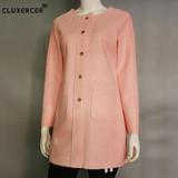 CLUXERCER Brand Trench Coat For Women Suede Coat Casual O-neck Leather Suede Trench Coat Women Outerwear Ladies Trench Coat