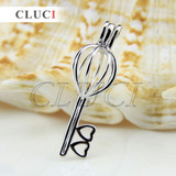 CLUCI Romantic key heart 925 sterling silver wish pearl cage pendant 3pcs necklace