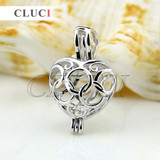 CLUCI romantic 925 sterling silver Five Rings heart shape cage pendant wish pearl pendant 3pcs necklace