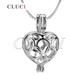 CLUCI romantic 925 sterling silver Five Rings heart shape cage pendant wish pearl pendant 3pcs necklace