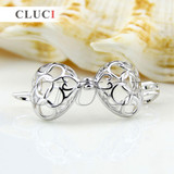 CLUCI romantic 925 sterling silver Five Rings heart shape cage pendant wish pearl pendant 3pcs necklace