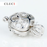 CLUCI romantic 925 sterling silver Five Rings heart shape cage pendant wish pearl pendant 3pcs necklace