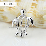 CLUCI Lovely Turtle Wish Pearl Pendant 925 Sterling Silver Locket Cage Pendant Jewelry Gift necklace