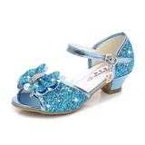 Princess Kids Leather Shoes for Girls Flower Casual Glitter Children High Heel 2020 Girls Shoes Butterfly Knot Blue Pink Silver