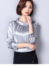 BIBOYAMALL Women Blouses Spring Casual Silk Blouse Loose Long Sleeve OL Work Wear Blusas Feminina Tops Shirts Plus Size XXXL