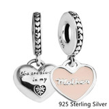 Beads Fits Pandora Bracelets 925 Sterling Silver Jewelry Mother &amp; Daughter Hearts, Soft Pink Enamel Original Charms CKK