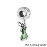 Beads Fits Pandora Bracelets 100% 925 Sterling Silver Jewelry Tinker Bell's Dress, Glittering Green Enamel Charms CKK