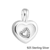 Beads Fits Pandora Bracelets 925 Sterling Silver Jewelry Floating Heart Locket, Sapphire Crystal Glass Original Charms CKK