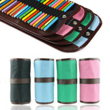 Hot SALE New Package Curtain 48 Holes Pens Bag School Painting Stationery Roll Canvas Pencil Case Home Storage Tools