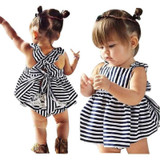 Hot Sale New 2017 Summer Baby Girsl Navy Dress 1Set Baby Girls Clothes Summer Sunsuit Infant Outfit Stripe Backless Dress Brief