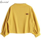 Gamiss Kawaii Harajuku Lantern Sleeve Badge Patched Sweatshirt Women Jumper Autumn 2017 Oversized Hoodies Sweatshirts Femininas