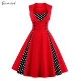 Gamiss Midi Polka Dot Vintage Dress Spring Women Vintage Retro Dress S-4XL Plus Size 1950s 60s Dresses Feminino Vestido De Festa