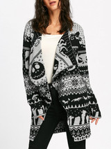 Gamiss Halloween Skull Knitting Tunic Cardigans Autumn Winter Women Long Sweaters Open Stitch Knitted Outwear Female Cardigan