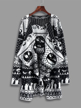 Gamiss Halloween Skull Knitting Tunic Cardigans Autumn Winter Women Long Sweaters Open Stitch Knitted Outwear Female Cardigan