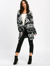 Gamiss Halloween Skull Knitting Tunic Cardigans Autumn Winter Women Long Sweaters Open Stitch Knitted Outwear Female Cardigan