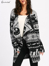 Gamiss Halloween Skull Knitting Tunic Cardigans Autumn Winter Women Long Sweaters Open Stitch Knitted Outwear Female Cardigan