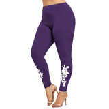 Gamiss Fashion Women Plus Size 5XL Appliqued Skinny Jersey Leggings Casual Floral Print Mid Waist Large Size Trouser Pencil Pant