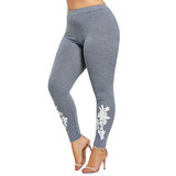 Gamiss Fashion Women Plus Size 5XL Appliqued Skinny Jersey Leggings Casual Floral Print Mid Waist Large Size Trouser Pencil Pant
