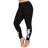 Gamiss Fashion Women Plus Size 5XL Appliqued Skinny Jersey Leggings Casual Floral Print Mid Waist Large Size Trouser Pencil Pant