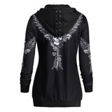 Gamiss Autumn Womens Skull Wings Print Halloween Zip Up Hoodie Long Sleeve Spring Sweatshirts Coat Cool Hoodies Sudaderas Mujer