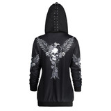 Gamiss Autumn Womens Skull Wings Print Halloween Zip Up Hoodie Long Sleeve Spring Sweatshirts Coat Cool Hoodies Sudaderas Mujer