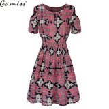 gamiss 2017 5XL Summer plus size dress print dress series women cotton plus size strapless high waist short sleeve ladies dress
