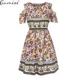 gamiss 2017 5XL Summer plus size dress print dress series women cotton plus size strapless high waist short sleeve ladies dress