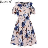 gamiss 2017 5XL Summer plus size dress print dress series women cotton plus size strapless high waist short sleeve ladies dress
