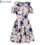 gamiss 2017 5XL Summer plus size dress print dress series women cotton plus size strapless high waist short sleeve ladies dress