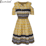 gamiss 2017 5XL Summer plus size dress print dress series women cotton plus size strapless high waist short sleeve ladies dress