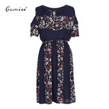 gamiss 2017 5XL Summer plus size dress print dress series women cotton plus size strapless high waist short sleeve ladies dress