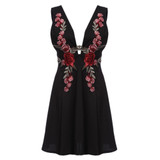 GAMISS  Sleeveless Embroidery A-line Women Mini Dress V Neck Lady Dresses Vestido De Festa Mini Dress mujer vestidos Feminios