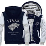 Game of Thrones Men Sweatshirts House Stark hoodies 2016 winter warm fleece thicken Winter Is Coming print men hoodie Zip Up