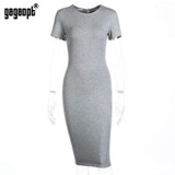 Gagaopt Summer Dresses Women 95% Cotton Knee-Length Skinny Office Dress Short Sleeve Bandage Bodycon Beach Dress Vestidos Robes