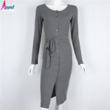 Gagaopt Office Dress 95% Cotton Sexy Black Party Dresses Women Autumn Dress Knee-length Bodycon Long Maxi Dress Vestidos Robe