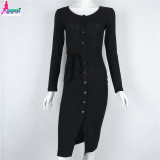 Gagaopt Office Dress 95% Cotton Sexy Black Party Dresses Women Autumn Dress Knee-length Bodycon Long Maxi Dress Vestidos Robe