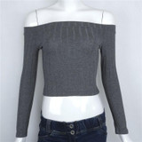 Gagaopt 2018 4 Colors Slash Neck Sweaters Sexy Off the Shoulder Short Pullovers Knitted Crop Top Solid Women Blouse Blusa Sueter