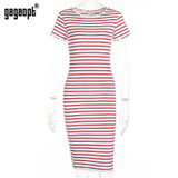 Gagaopt 2018 Striped Summer Beach Dress Women Shortsleeve Red Sexy Bodycon Office Midi Party Dresses Causal Vestidos Robes