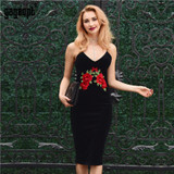 Gagaopt 2017 Flower Embroidery Summer Dress Deep V-neck Sheath Velvet Party Dresses Women Elegant Bodycon Dress Vestidos Robes